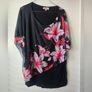 Floral Black and Pink Women's Top